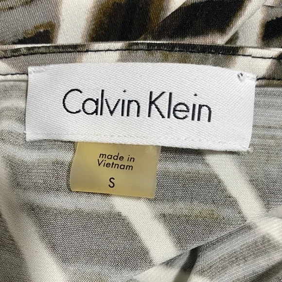 Calvin Klein Sleeveless Top Blouse Small Black White Taupe - Picture 3 of 5